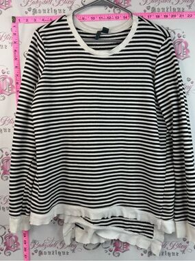 Left of centre shirt, long sleeve Striped Black & White Crewneck Sweater
